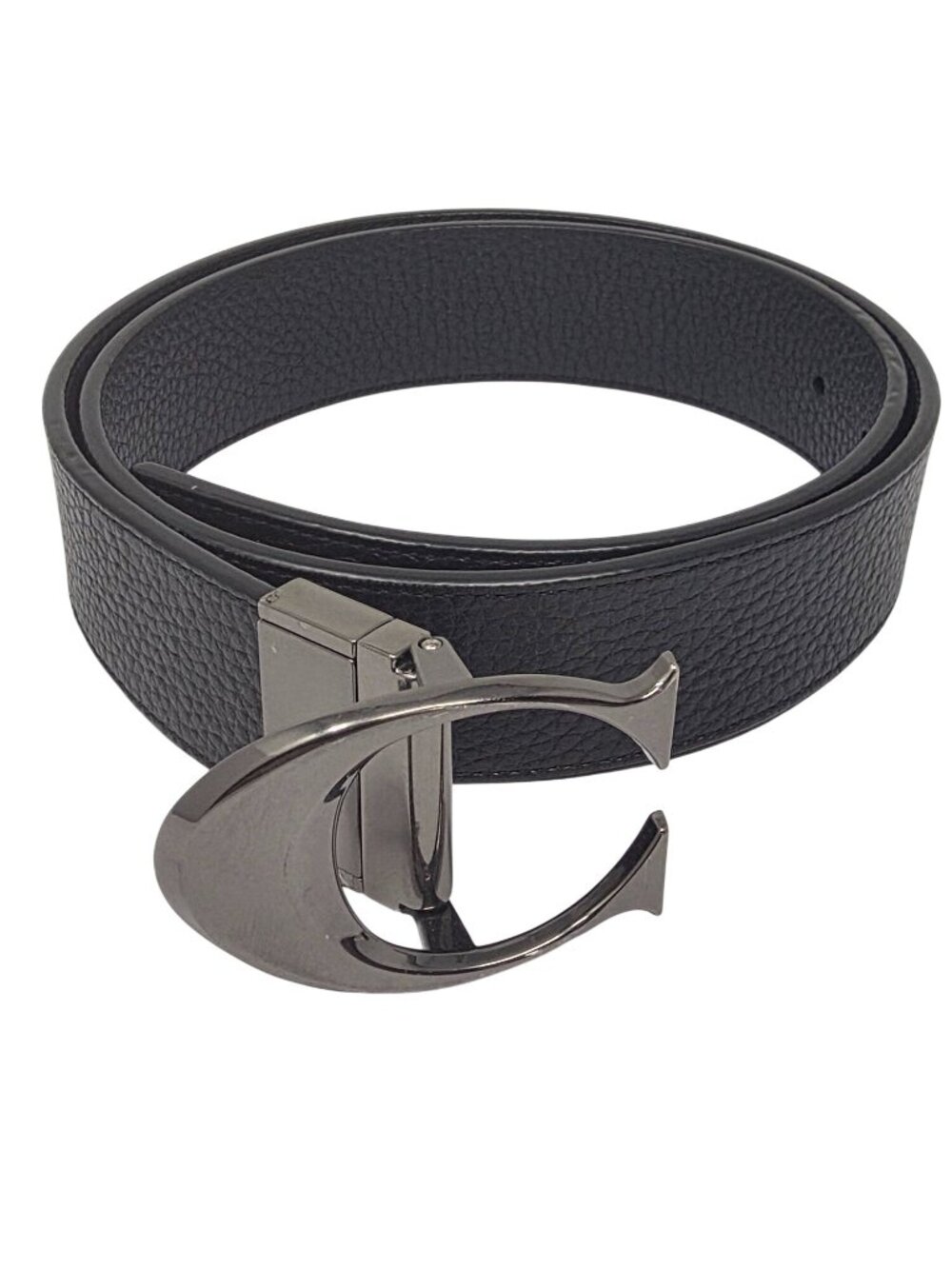 Coach Signature C Mens Black Leather Belt With Gunmetal Buckle Sleek Size 30